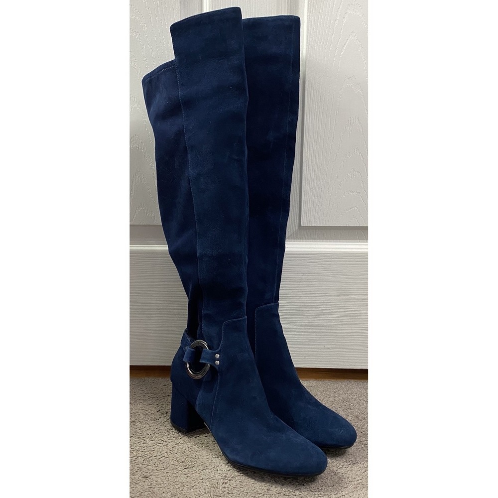 Karl Lagerfeld Womens Leather Over the Knee Dance Boots-Midnight Blue Sz. 9M/40B
